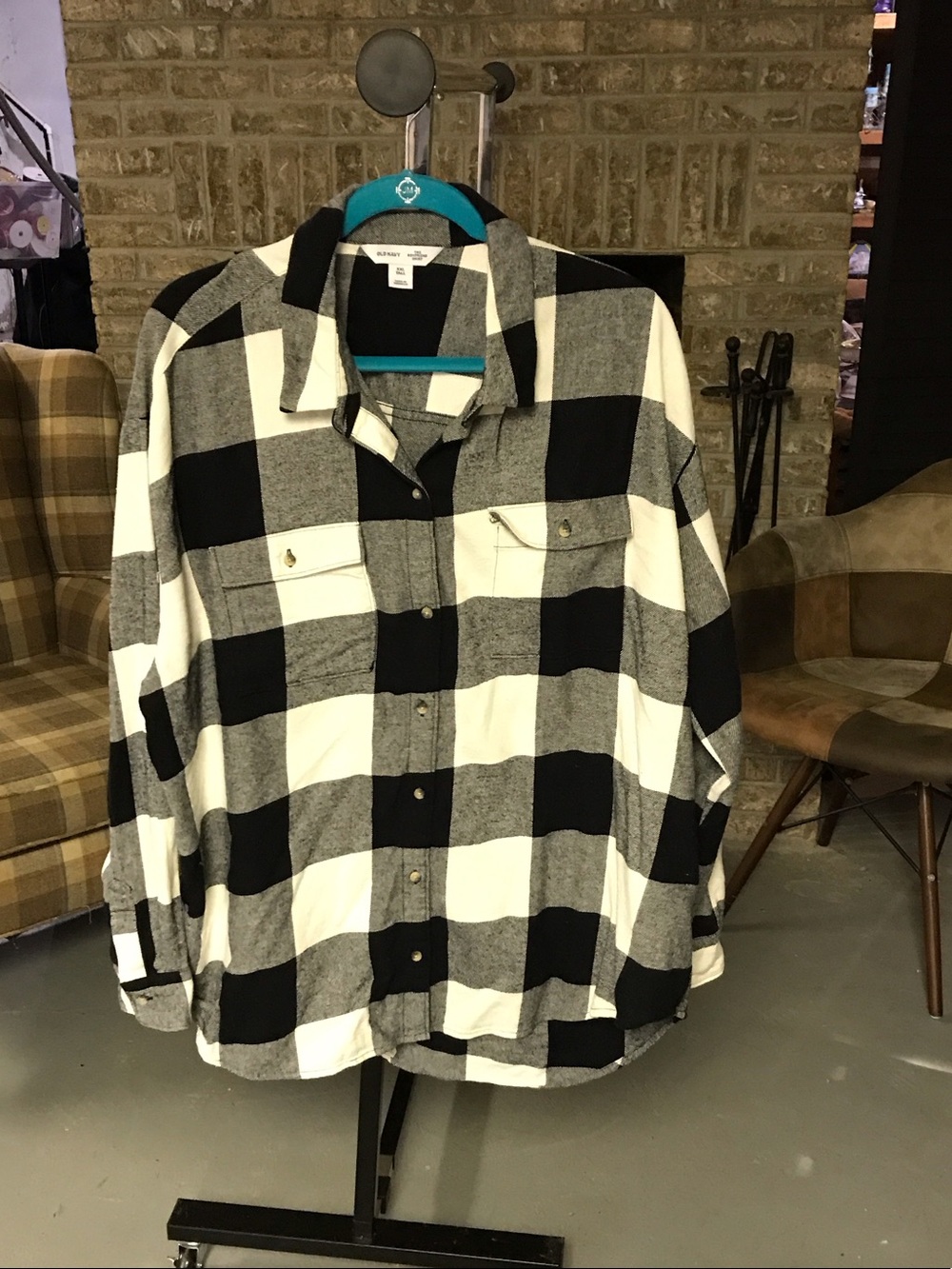 Old Navy Black and White Buffalo Check Button-Down Shirt